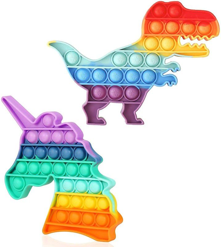 HIM TAX Pop It Fidget Toys, pop it Rainbow, Push Pop Bubble Fidget Sensory Toy, Autism Special Needs Silicone Stress Relief Toy, Great Fidget Toy Sensory Toys (Rainbow Dinosaur&Unicorn)  (Multicolor)
