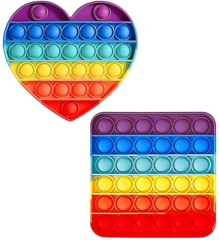 himanshu tex Push Bubble Pop It Fidget Toy, (Rainbow Color, Heart + Square), 2 Units(combo pop it)  (Multicolor)