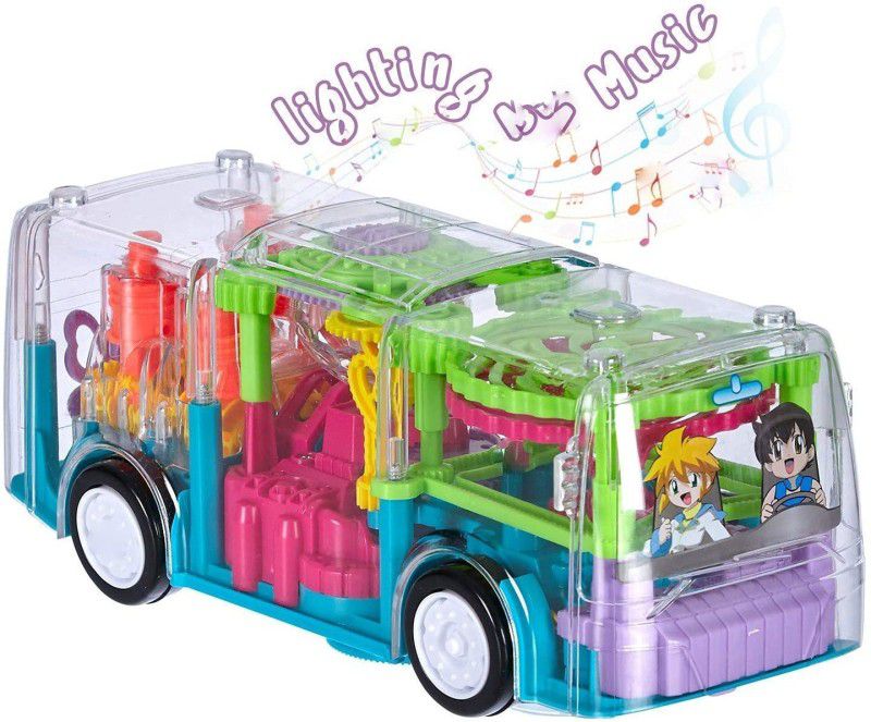 Viradiya's Transparent Concept Bus 3D Super Bus Toy, Bus Toy for Kids with 360 Degree Rotation, Gear Simulation Mechanical Bus, Sound & Light Toys for Kids Boys & Girls ABS Plastic (Concept Bus 3D)  (Multicolor, Pack of: 1)