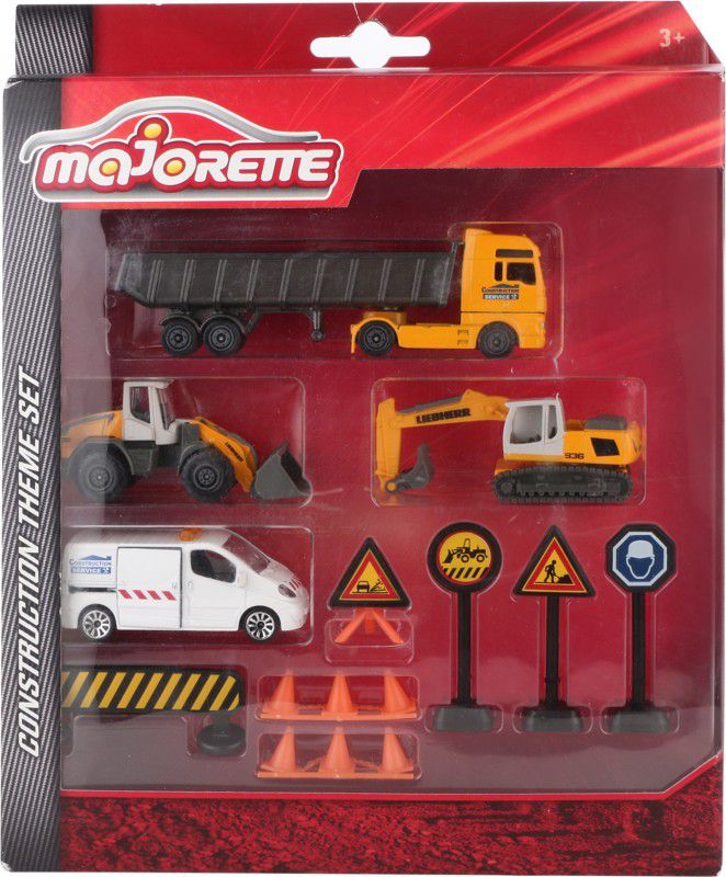 Majorette Construction Theme Set  (Yellow And White, Pack of: 11)