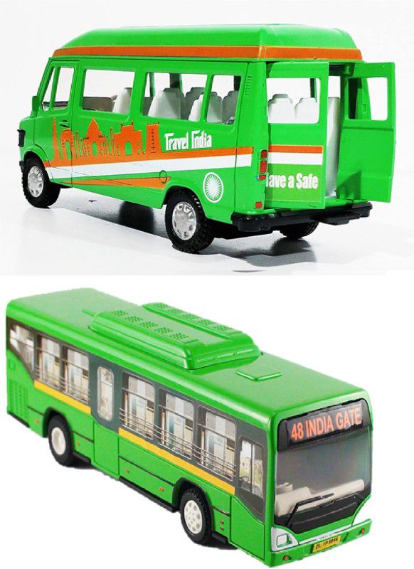 SABIRAT New Travel India & Low Floor Bus Combo For Kids Pull Back Action Toy  (Green, Pack of: 2)