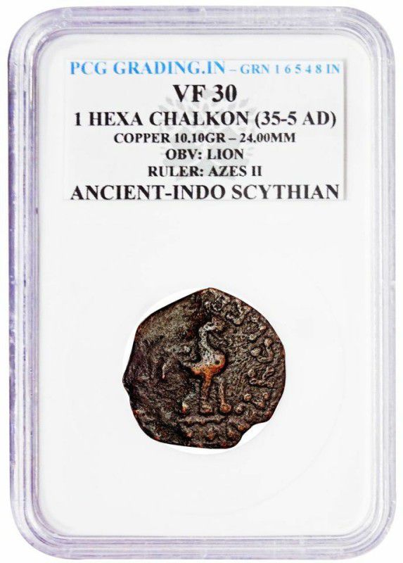 Numiscart 1 Hexa Chalkon (35-5 AD) Obv: Lion Rular : Azes II Indo Scythian PCG Graded Coin Ancient Coin Collection  (1 Coins)