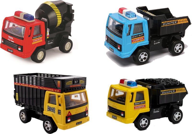 DEALbindaas Combo of Dumper, Cement Mixture, Coal Carrier & Goods Carrier PullBack Model Toy  (Multicolor, Pack of: 4)