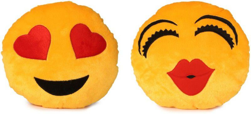 Deals India Deals India Heart Eyes Smiley and Kiss smiley Cushion - 35 cm(smiley1&3)Set of 2 - 35 cm  (Yellow)