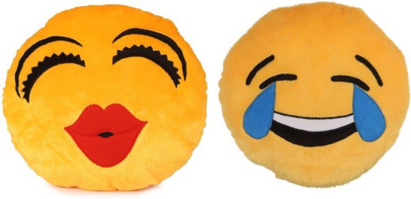Deals India Deals India soft Kiss and Face Laughing Tears Smiley Cushion - 35 cm(Smiley3&H)(Set of 2) - 35 cm  (Multicolor)