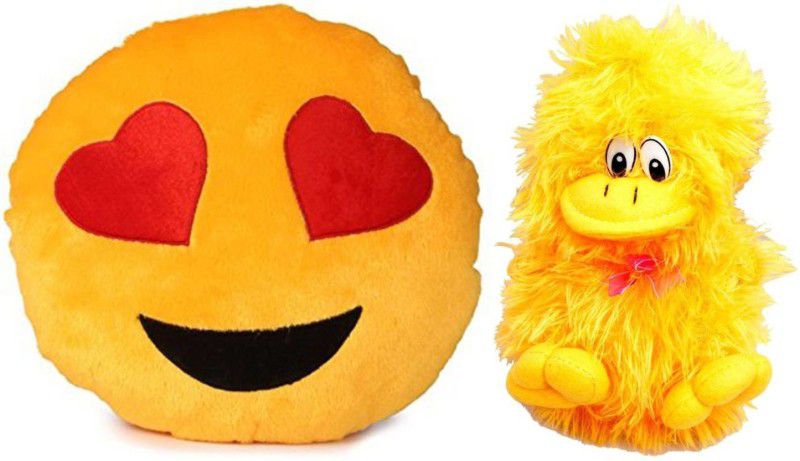 Agnolia Gift Gallery Smiley cushion -Heart Eye with Yellow Duck - 32 cm  (Multicolor)