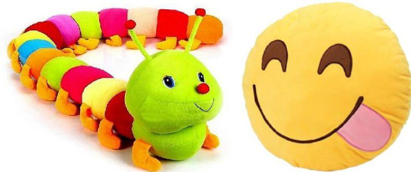 tgr cute stuffed soft toy caterpillar & smiley pillow combo - 32 cm  (Multicolor)