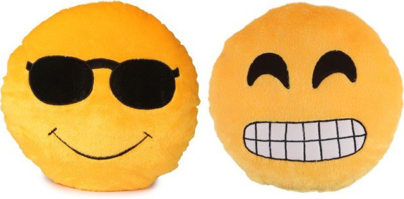 Deals India Deals India Soft COOL Dude and Grinning Face With Smiling Eyes Smiley cushion - 35 cm(Smiley2&G)(Set of 2) - 35 cm  (Multicolor)