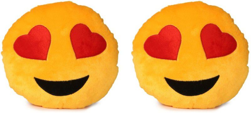 Deals India Deals India Yellow Heart Eyes Smiley Cushion - 35 cm(smiley1&1)Set of 2 - 35 cm  (Yellow)