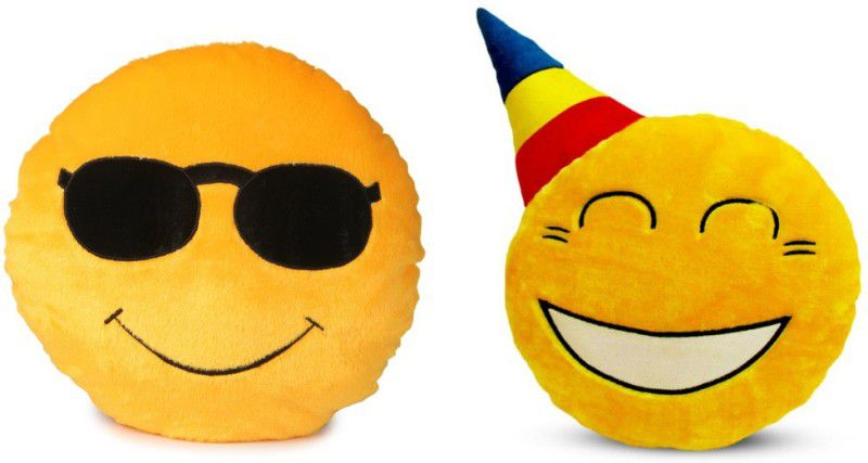 Deals India Deals India Soft COOL Dude Smiley and Party Smiley Cushion - 35 cm(smiley2&B) Set of 2 - 35 cm  (Yellow)