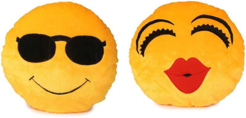 Deals India Deals India Soft COOL Dude Smiley and Kiss Smiley Cushion - 35 cm(smiley2&3) Set of 2 - 35 cm  (Yellow)