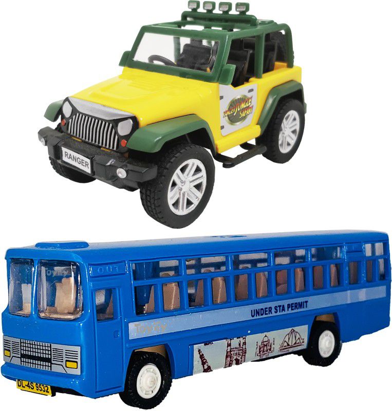Wishmaster Set of 2 Combo Jungle Safari + City Bus Toys for Kids  (Multicolor, Pack of: 2)