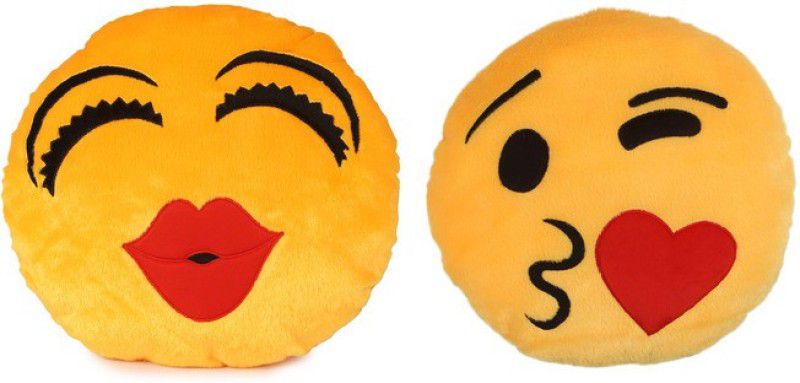 Deals India Deals India soft Kiss and Face throwing a kiss Smiley Cushion - 35 cm(Smiley3&F)(Set of 2) - 35 cm  (Multicolor)
