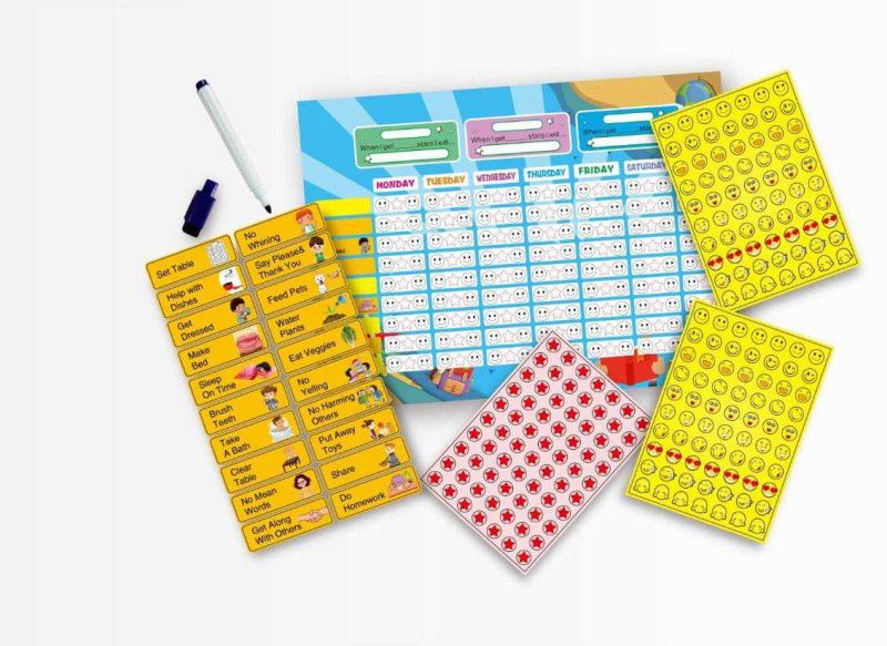 Skylofts Magnetic Resposibility Chart Behaviour Reward Chart for Kids with 20 Responsibility Magnets, 210 Star/ Emoji Stickers & 2 Erasable Pens  (Multicolor)