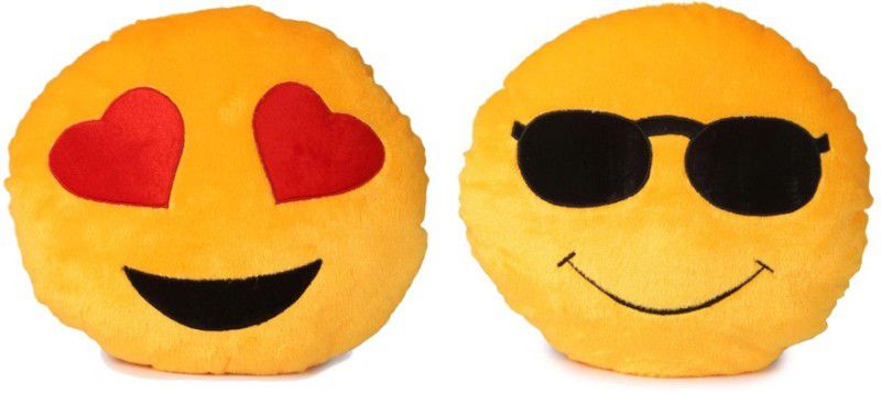 Fabelhaft Cool Dude & Heart Eyes Smiley Cushion (Pack of 2)-35 Cm - 4 cm  (Yellow)