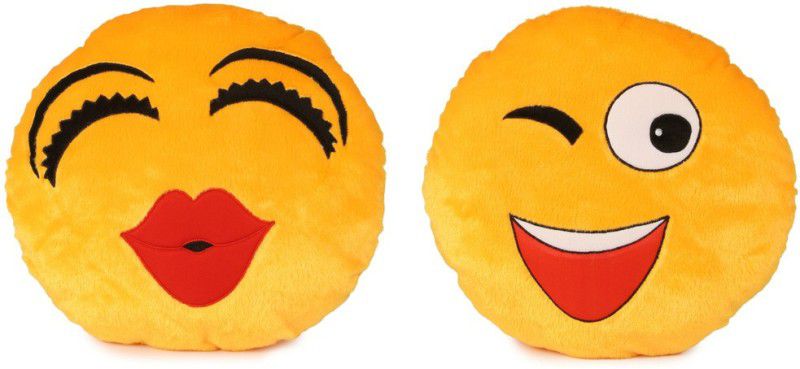 Deals India Deals India Kiss Smiley and wink smiley Cushion - 35 cm(smiley3&4)Set of 2 - 35 cm  (Yellow)