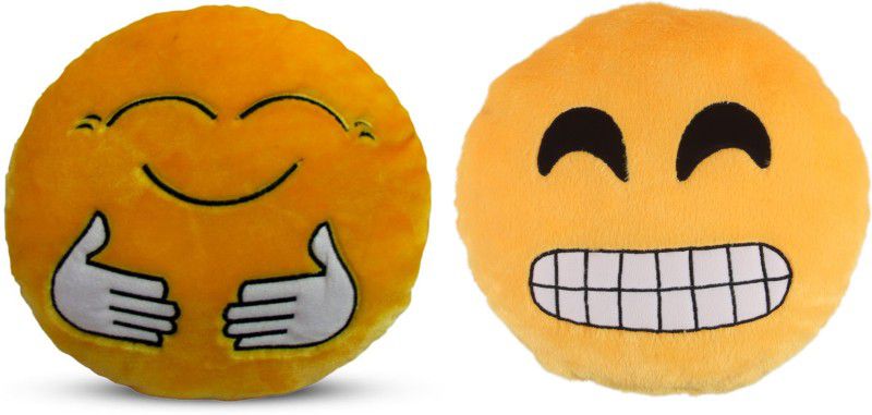 Deals India Deals India Yellow Hugging and Grinning Face With Smiling Eyes Smiley Cushion - 35 cm(SmileyE&G)(Set of 2) - 35 cm  (Multicolor)