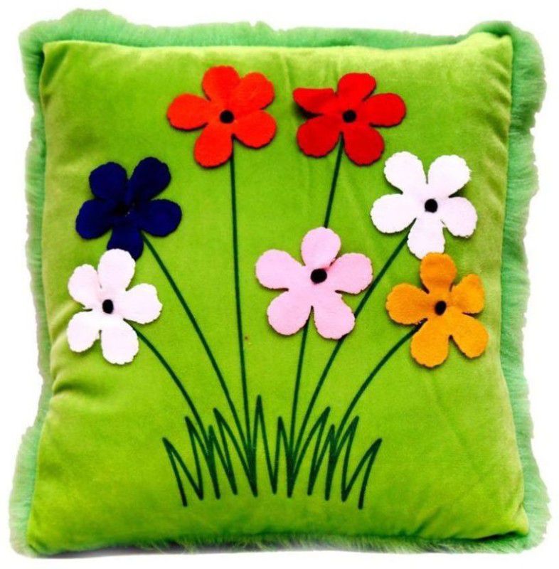 Deals India Deals India Green Flower Cushion (35cm) - 35 cm  (Green)