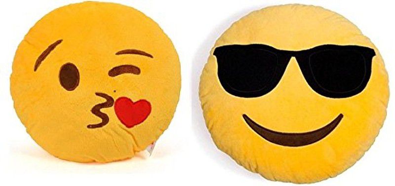 Pandora Premium Quality Cool dude and Flying Kiss Soft Smiley Cushion - 35 Cm Pack of 2 - 35 cm  (Yellow)