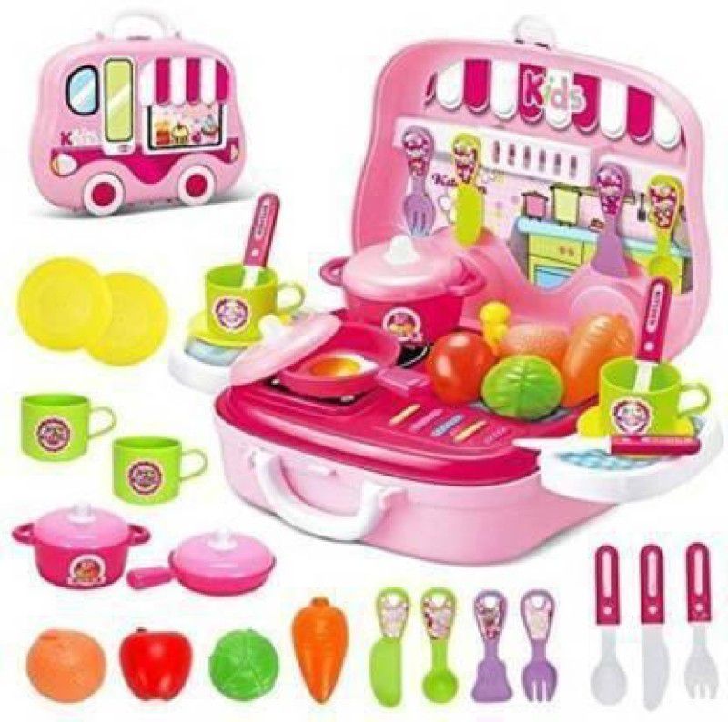Phantom Toys Cooking Dream Suitcase yellow kitchen set with 26 accessories Role play set with cooking skills for girls  (Multicolor)
