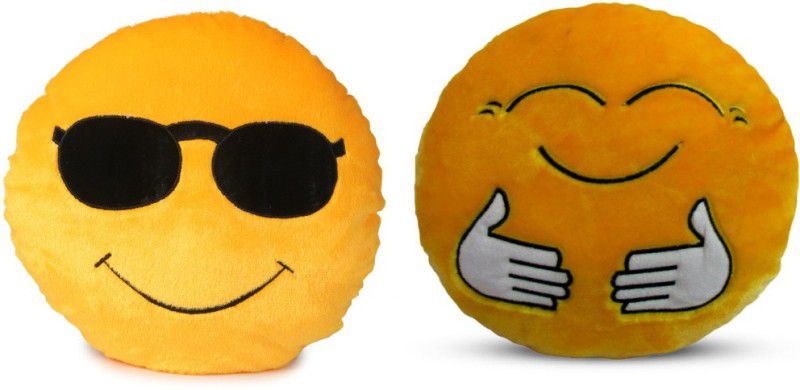 Deals India Deals India Soft COOL Dude Smiley and Hugging Smiley Cushion - 35 cm(smiley2&E) Set of 2 - 35 cm  (Yellow)