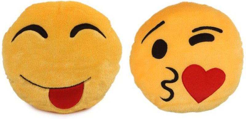 Deals India Deals India Yellow Tougue out and Face throwing a kiss Smiley Cushion - 35 cm(SmileyC&F)(Set of 2) - 35 cm  (Multicolor)