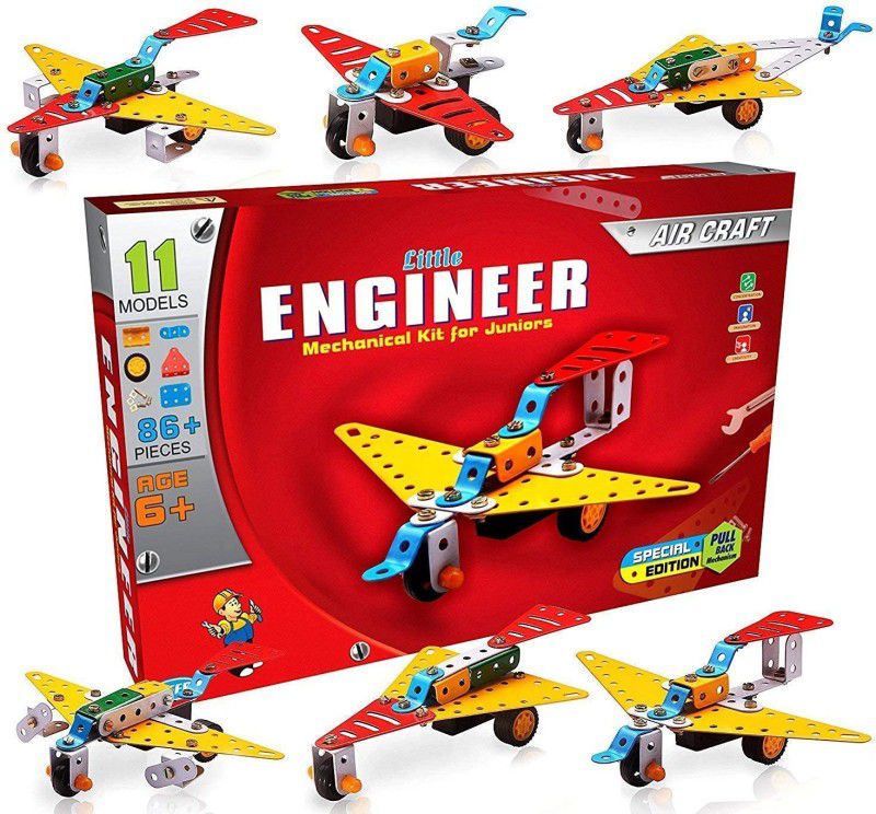 RUDRAKSHA Little Engineer Aircraft Brain Booster Mechanical Kit (11 Models) for Creative Junior Kids, Age 6 Years and Above(Multi Color)  (Red)