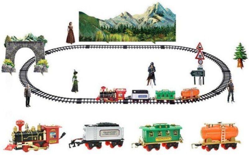 JohnMacc Battery Operated Classical Train Set With Track Set And Real Smoke Light Sound For Kids  (Multicolor)