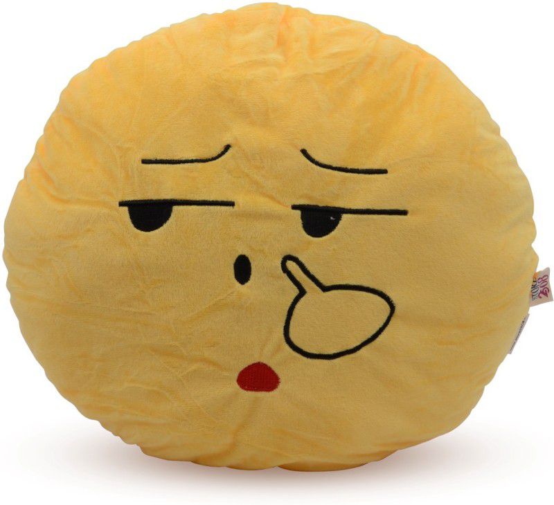 Store2508 Emoji Smiley Soft Round Cushion Pillow (Design 09) - 35 cm  (Yellow)