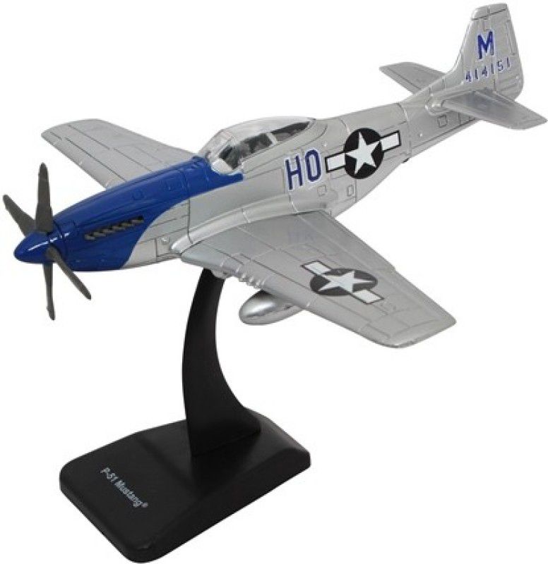 NEW RAY Scale 1:48 WWII Fighter Plane P-51 Mustang with Plastic Stand  (Grey, Blue, Pack of: 1)