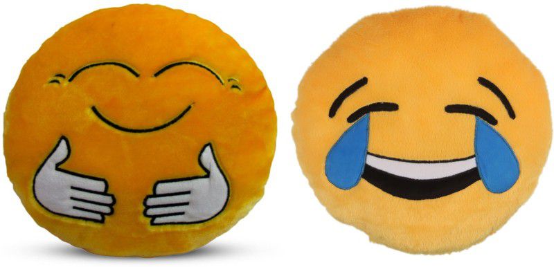 Deals India Deals India Yellow Hugging and Laughing Tears Smiley Cushion - 35 cm(SmileyE&H)(Set of 2) - 35 cm  (Multicolor)