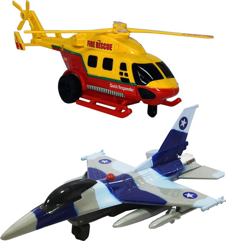 Wishmaster Set of 2 Combo Fire Rescue Helicopter + F 16 Toys for Kids  (Multicolor, Pack of: 2)