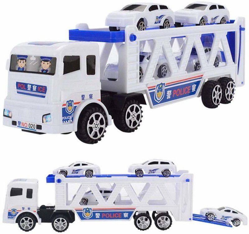 Pulsbery Police-Ramp Truck With Mini cars (White Blue)  (Multicolor, Pack of: 1)