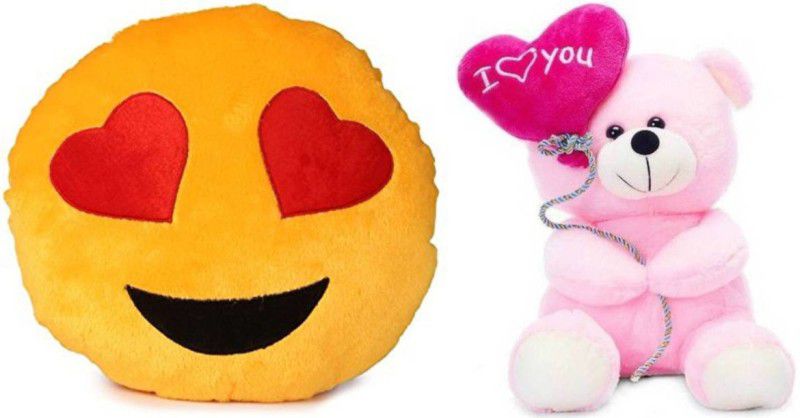 Agnolia Gift Gallery Smiley cushion -Heart Eye with Ballon Teddy - 32 cm  (Multicolor)