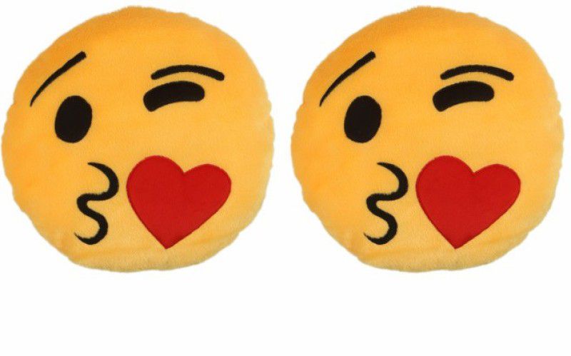 Deals India Deals India Face throwing a kiss Smiley cushion(SmileyF&F)(Set of 2) - 35 cm  (Multicolor)