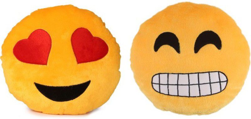 Deals India Deals India Yellow Heart Eyes Smiley and Grinning Face With Smiling Eyes Smiley Cushion - 35 cm(smiley1&G)(Set of 2) - 35 cm  (Multicolor)