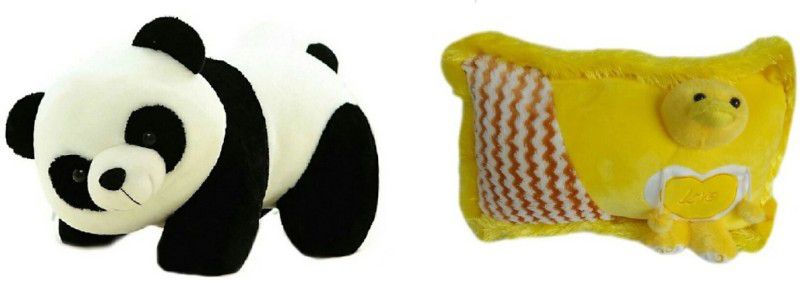 soniya enterprises face pillow-40cm and panda - 30 cm  (Yellow, Black)