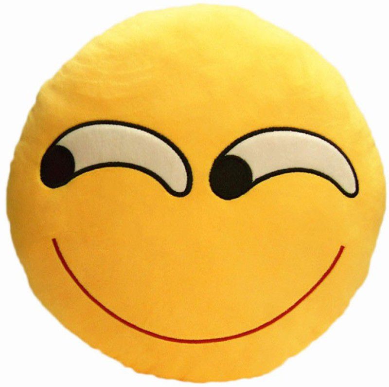 Grab A Deal Soft Smiley Emoticon Yellow Round Cushion Pillow Stuffed Plush Toy Doll (Supercilious Look) - 12 inch  (Yellow)