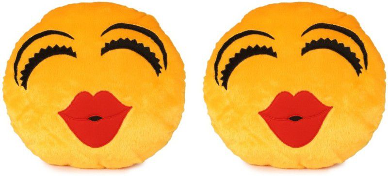 Deals India Deals India Kiss Smiley Cushion - 35 cm(smiley3&3)Set of 2 - 35 cm  (Yellow)
