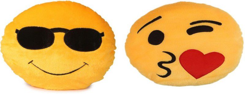 Fabelhaft Cool Dude & Heart kiss Smiley cushion (Pack of 2)- 35 Cm - 4 cm  (Yellow)