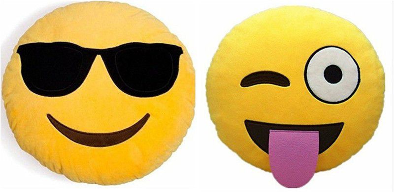 Pandora Premium Quality Cool dude and Winky Soft Smiley Cushion - 35 Cm Pack of 2 - 35 cm  (Yellow)