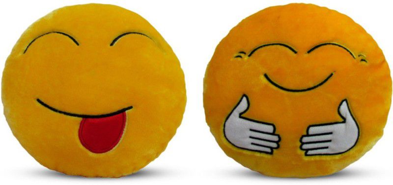 Deals India Deals India Yellow Tougue out Smiley and Hugging Smiley Cushion - 35 cm(smileyC&E) set of 2 - 35 cm  (Yellow)