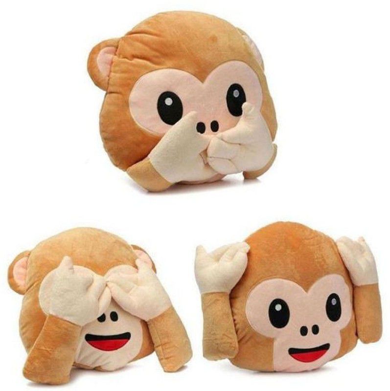 Frantic Premium Quality Monkey Speak No, Hear No, See No Soft Cushions with 35 Cm Pack of 3 - 35 cm  (Brown)