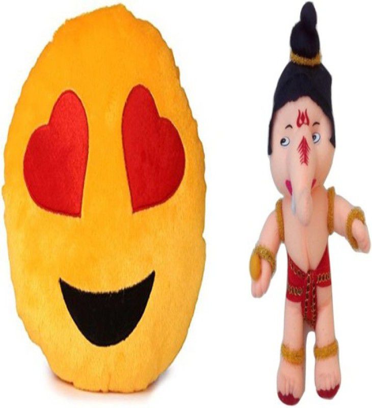 Agnolia stuffed Smiley cushion 35cm-Heart Eye with Ganesha - 10 inch  (Multicolor)