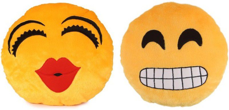 Deals India Deals India soft Kiss and Grinning Face With Smiling Eyes Smiley Cushion - 35 cm(Smiley3&G)(Set of 2) - 35 cm  (Multicolor)