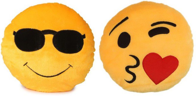 Deals India Deals India Soft COOL Dude and Face throwing a kiss Smiley cushion - 35 cm(Smiley2&F)(Set of 2) - 35 cm  (Multicolor)