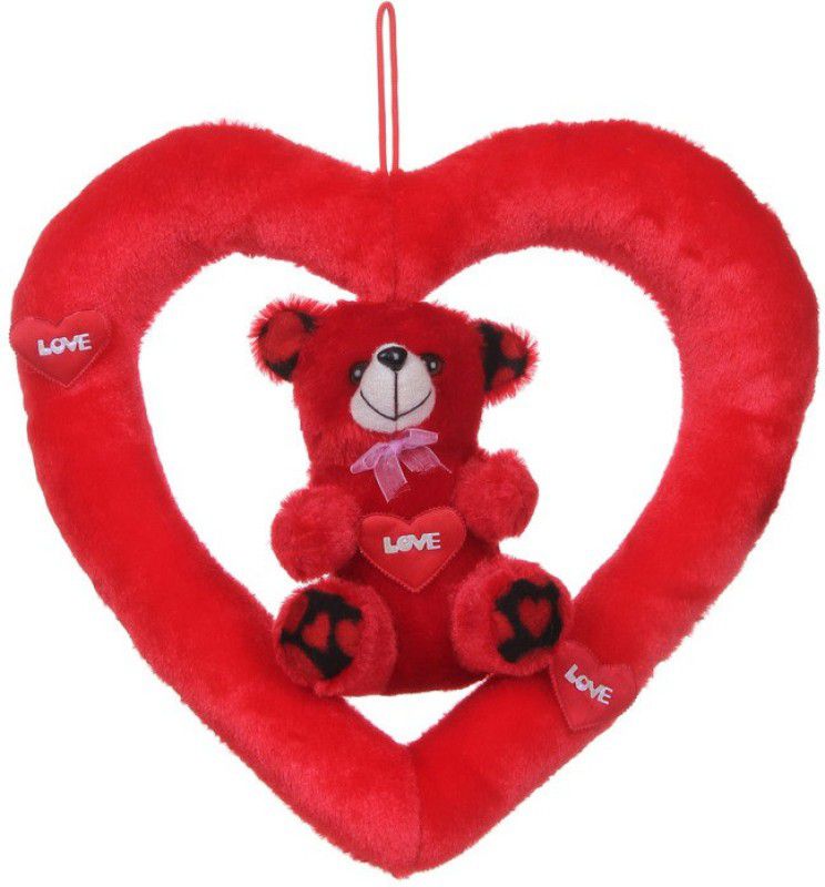 Deals India Deals India Cute Red Love Teddy in Heart Ring Stuffed soft plush toy Love Girl - 40cm - 40 cm  (Red)