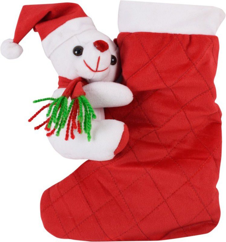 ULTRA Smooth Stocking Santa Claus Socks Gift Bag Christmas Xmas With Teddy Hanging Décor - 10 inch  (Red)