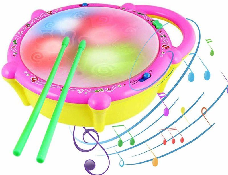 ESSJEY TOY lash Musical Drum with 2 with Sticks, 3D Lights and Music Toys  (Multicolor)