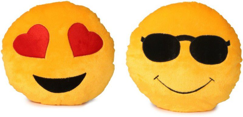 Deals India Deals India Heart Eyes Smiley and cool dude smiley Cushion - 35 cm(smiley1&2)Set of 2 - 35 cm  (Yellow)